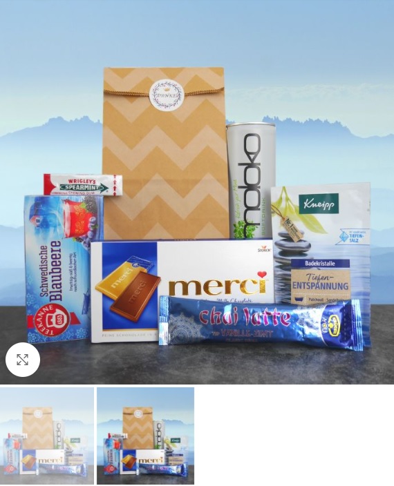 Kleines Dankeschön mit Schokolade, Tee und Badekristalle