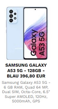 SAMSUNG GALAXY A53 5G - 128GB - BLAU